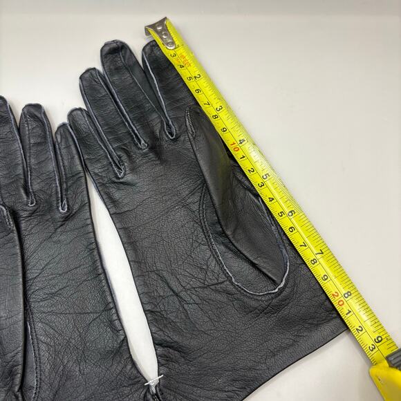 VTG Leather Gloves Black Embroidered Pure Silk Lined Made in France XS 7 NOS - Picture 10 of 13